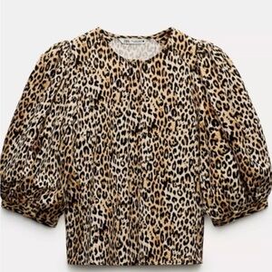 Zara Animal Print Puff Sleeve Top shirt blouse women’s szS part dress limited